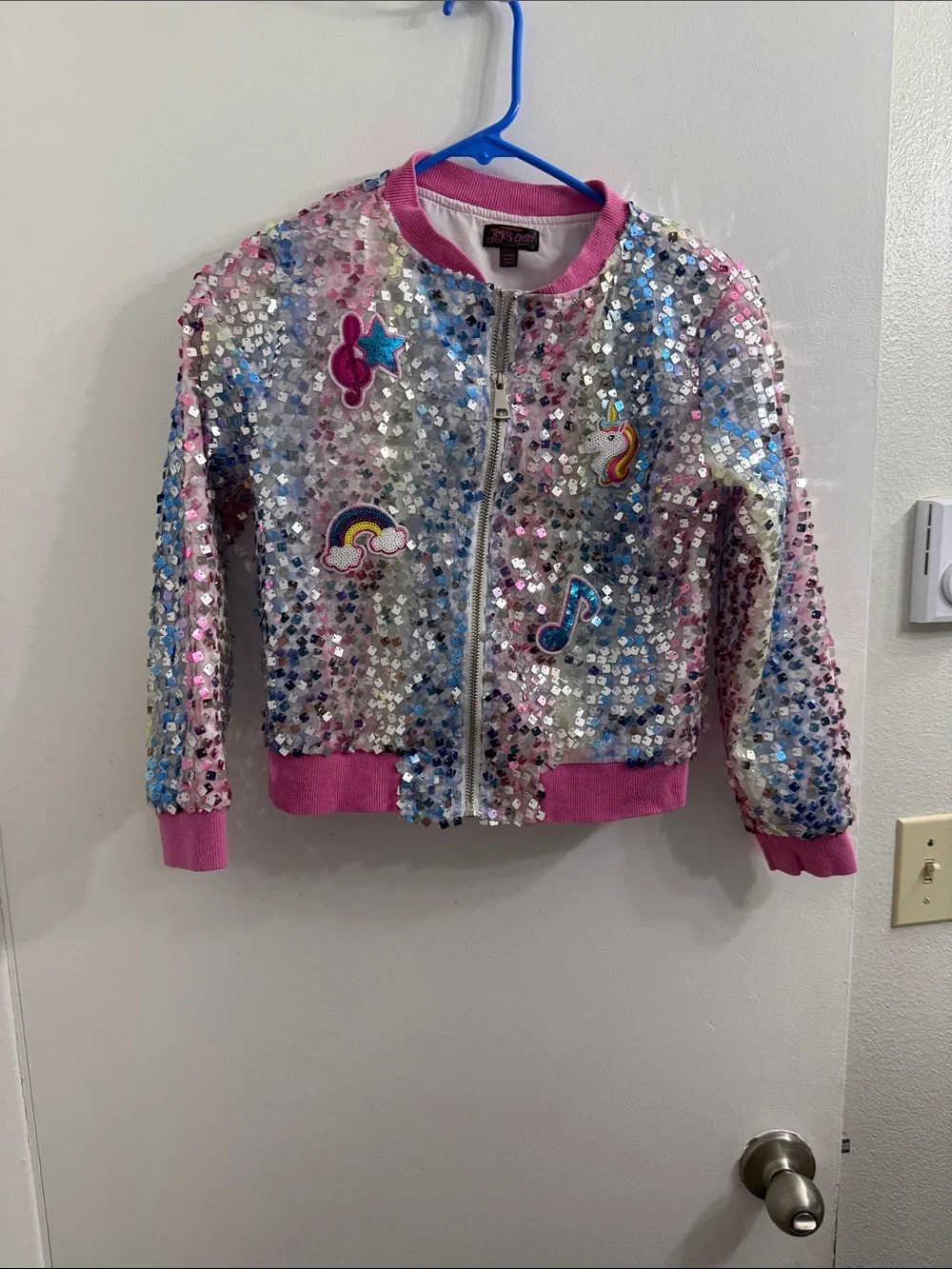Justice Pink & Silver Sequin Dance Bomber Jacket